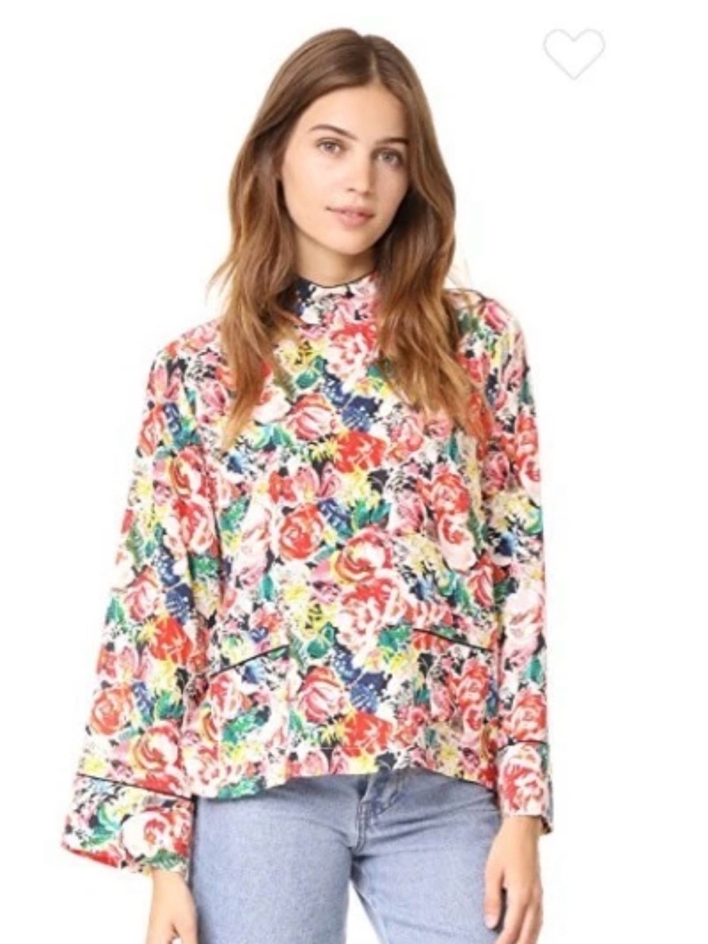 GANNI 100% Silk Abstract Floral High Neck Blouse Size 38